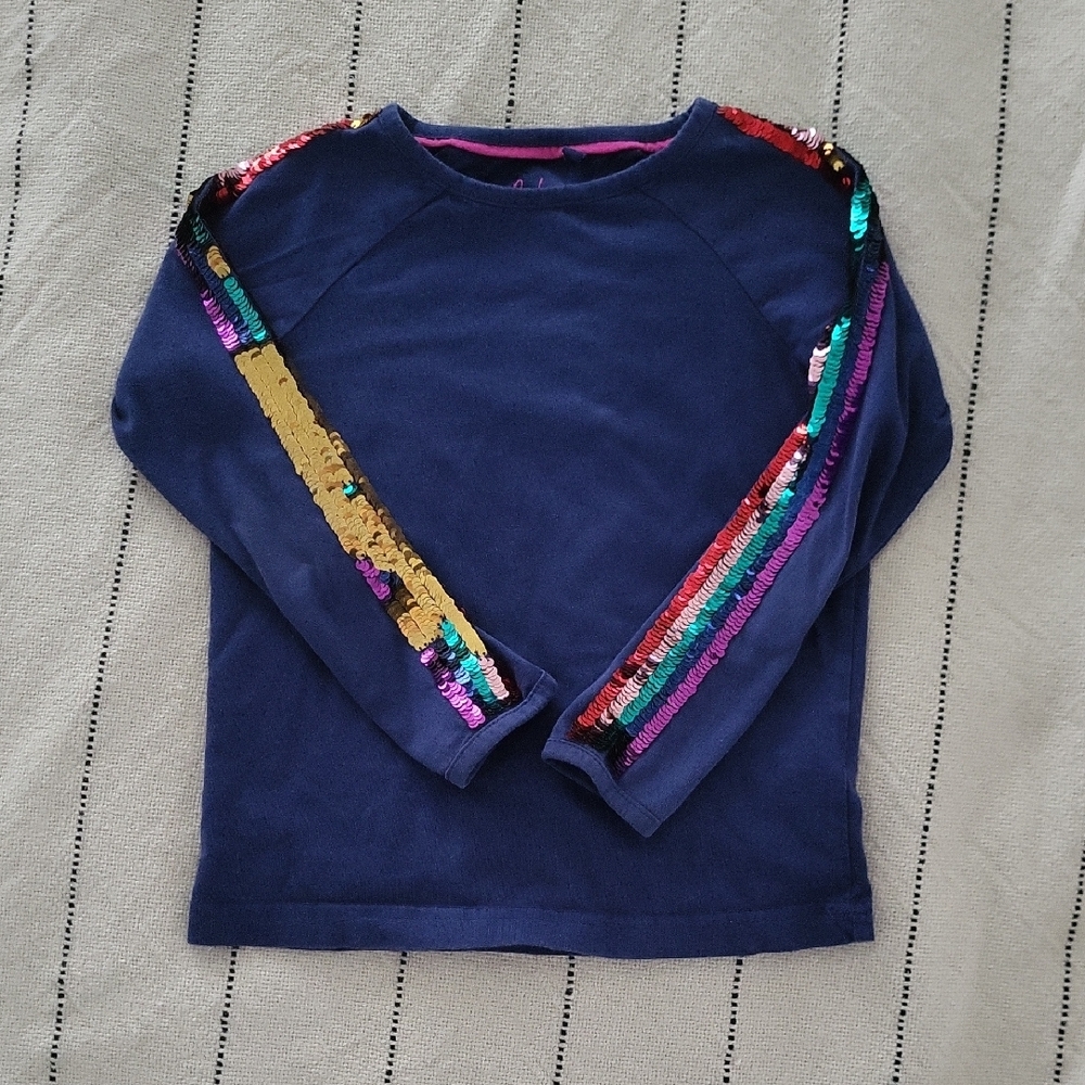 Mini Boden Indigo Long Sleeve Tee with Striped Flip Sequin Stripe